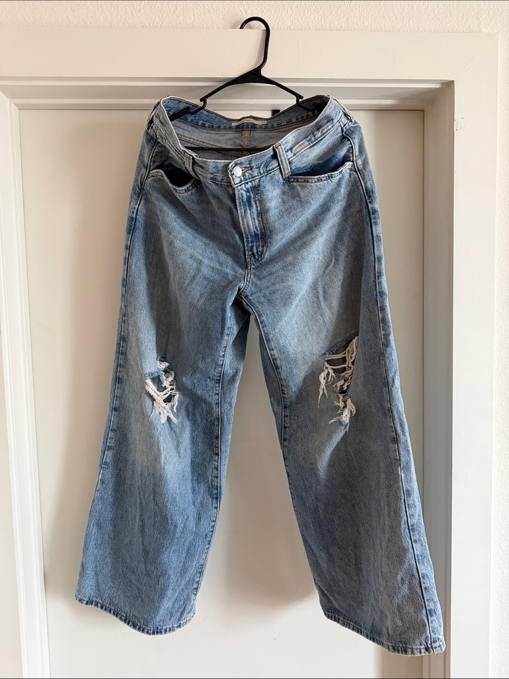 Levi's Light Blue Distressed Wide-Leg Jeans